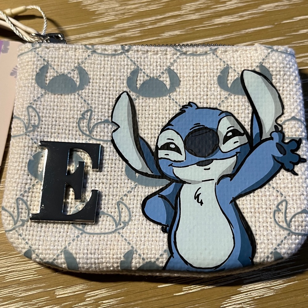 NWT. Disney Primark Stitch coin purse pouch with zipper and initial “E”
